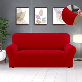 Stretch Sofa Cover Slipcover Burgundy Elastic Sectional Couch Armchair Loveseat 4 or 3 seater L shaped Sofa Furniture Protector Anti-Slip Cover Soft Washable