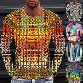 Men's Graphic Gradient Metallic Shirt T Shirt Long Sleeve T shirt 3D Print Crew Neck Shirt Vintage Fashion Designer Daily Outdoor Sports Blue 1 2 Spring   Fall