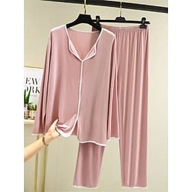 pyjama femme pyjama haut et pantalon ensembles 2 pièces couleur pure mode décontracté doux maison quotidien lit modal respirant revers manches longues pantalon
