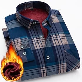 Herren Oberhemd Flanelljacke Flanell Hemden Kragenhemd Knopfhemd Schottenstoff Hochzeit Party Schwarz / Weiß Rote Marineblau Königsblau Langarm Umlegekragen Wi