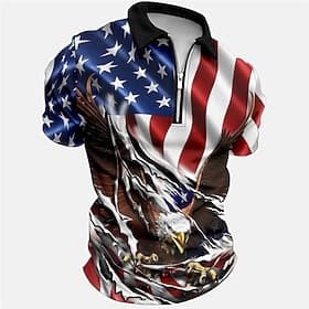 4th of July 2026 250th Men's American Flag Veterans Zip Polo Shirts Golf Shirt Short Sleeve Polo Shirts Collared Shirts Casual Streetwear Vacation Wear Party O