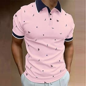 Men's Polo Shirts Golf Shirt Short Sleeve Polo Shirts Collared Shirts Business Casual WorkWear Formal Wear Festival Wear Buttons 3D Print White Pink Blue