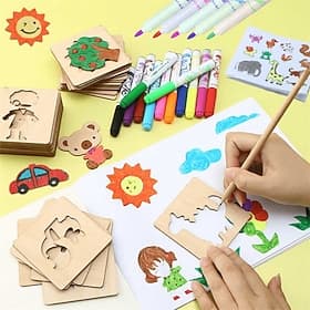 20pcs montessori bambini disegno giocattoli in legno modello di pittura fai da te stencil apprendimento giocattoli educativi per il regalo dei bambini, ritorno