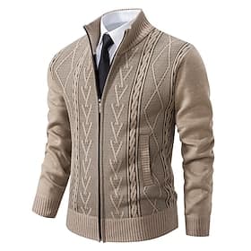Men's Sweater Dress Sweater Cardigan Sweater Ribbed Knit Regular Tops Knitted Stand Collar Warm Ups Modern Contemporary Back to School Daily Wear Clothing Appa