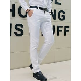 Men's Graduation Trousers Dress Pants Chino Pants Suit Pants Zipper Plain Ankle-Length Business Work Party Fashion Business Black White Micro-elastic