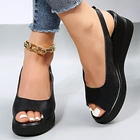 sandales à bout ouvert noires pour femmes – conception de plateforme confortable pour une tenue d'été décontractée