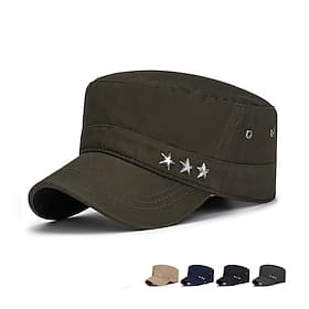 Homme Casquette Plate Casquette militaire Chapeau de cadet Noir Bleu foncé Coton Voyage Plage Extérieur Vacances Plein Ajustable