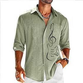 Men's Boardmasters Guitar Shirt Button Up Shirt Long Sleeve Fashion Streetwear Designer Casual Daily Outdoor Summer Spring Fall Turndown Print Blue Pink Green