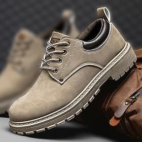 Men's Casual Suede Leather Work Shoes - Durable Lace-Up Ankle Boots for Outdoor and Daily Wear