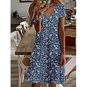 Women's Mini Dress Casual Dress Petite Dress Sundress Shift Dress Vacation Casual Outdoor Vacation Daily Regular Fit Floral Short Sleeve Sweetheart White Navy