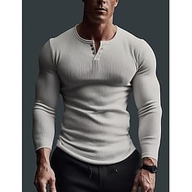 Men's Henley Shirt Muscle Shirt Ribbed Knit tee Tee Top Long Sleeve Shirt Long Sleeve Plain Pit Strip Fashion Designer Basic Henley Vacation Street Going out S