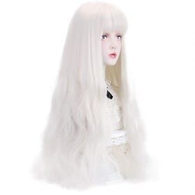 Long White Synthetic Wig with Bangs - Natural Long Wavy Cosplay Wigs for Women Carnival Christmas 30