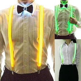 Fasching Leuchtende LED-Hosenträger-Fliege für Herren, perfekt für Karneval Musik-Hosenträger, beleuchtete LED-Festival-Kostümparty
