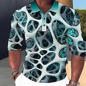 Men's Graphic Polo Shirts Golf Shirt Long Sleeve Polo Shirts Collared Shirts Casual Vacation Wear Rave Wear Party Outfits 3D Print Buttons Light Green Wine Blu