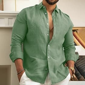 Men's Linen Shirt Summer Shirt Beach Wear Casual Shirt Button Up Shirt Plain Vacation Casual Blue Black White Pink Long Sleeve Lapel Spring  Summer Clothing Ap