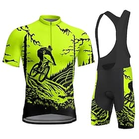 Men's Cycling Jersey with Bib Shorts Short Sleeve Mountain Bike MTB Road Bike Cycling Summer Blue Yellow Red Graphic Bike 3D Pad Quick Dry Back Pocket Moisture