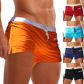 Men's Swim Trunks Swimwear Boxer Swim Shorts Lace up with Mesh lining Solid Colored Tropical Quick Dry Holiday Swimming Pool Sporty Basic Slim Light Blue Black