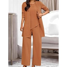 Women's Loungewear Sets 3 Pieces Pure Color Fashion Casual Comfort Street Daily Date Breathable Crew Neck Long Sleeve Pant Pocket Summer Spring