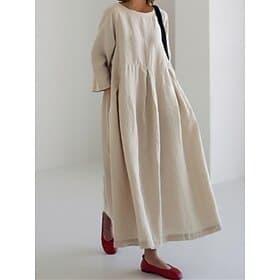 Women's Maxi Dress Faux Cotton Linen Shift Dress Kaftan Dress Casual Dress Casual Daily Casual Street Style Daily Outdoor Vacation Loose Fit Plain Long Sleeve