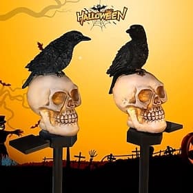 Halloween Outdoor Solar Garden Lights Resin Garden Landscape Insert Skull Crow Atmosphere Decorative Lights Waterproof Halloween Patio Lawn Decoration