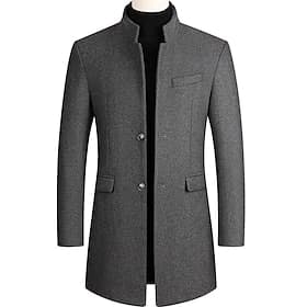 Men's Winter Coat Overcoat Trench Coat Business Daily Wear Winter POLY Thermal Warm Outdoor Outerwear Clothing Apparel Fashion Warm Ups Solid Colored Pocket St