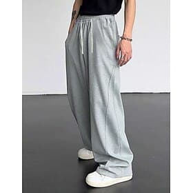 Men's Wide Leg Sweatpants Athletic Pants Trousers Drawstring Elastic Waist Plain Comfort Breathable Casual Daily Holiday Sports Fashion Black White