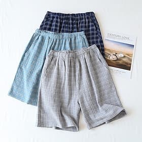 Men's Sleepwear Pajama Shorts Plaid Stylish Casual Comfort Home Daily Bed Cotton Blend Comfort Summer Spring Blue Dark Blue