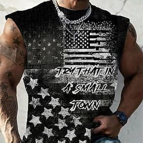 Men's Graphic Tank Top  Patriotic American Flag Distressed Try That In A Small Town Sleeveless Shirt