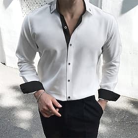 Men's Dress Shirt Collared Shirt Button Up Shirt Plain Wedding Valentine's Day Black White Red Navy Blue Long Sleeve Collar Summer Spring Clothing Apparel Patc