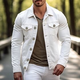 Men's Lightweight Jacket Trucker Jacket Summer Jacket Shirt Jacket Outdoor Vacation Spring Fall Plain Fashion Streetwear Lapel Regular Black White Jacket