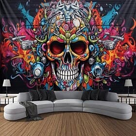 Graffiti Skulls Hanging Tapestry Wall Art Large Tapestry Mural Decor Photograph Backdrop Blanket Curtain Home Bedroom Living Room Decoration Decorations