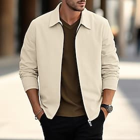 Herren Hemdjacke Überhemden übergangsjacke Alltagskleidung Leicht Tasche Frühling Einfach Streetwear Revers Regulär Waffelstoff Schwarz Weiß Blau Khaki Grau Ja