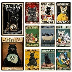 1pc Retro Metal Tin Sign Cat Wine Tin Sign Vintage Kitchen Signs Wall Decor, Painting Wall Hanging for Home Decor Wall Art Metal Tin Sign 20x30cm/8''x12''