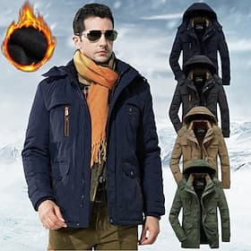 Men's Hiking Fleece Jacket Winter Jacket Thick Warm Hooded Parka Military Windbreaker Outdoor Detachable Cap Black Trench Coat Outerwear Hunting Ski Snowboard
