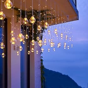 Solar Power Led Wishing Ball String Light Fairy Flexible Copper Wire String Curtain Light For Garden Yard Holiday  Party Colorful Decor Lighting