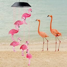 Solar Wind Chimes Lamp Outdoor Light Waterproof Flamingos Courtyard Garden Christmas Home Patio Balcony Landscape Decorative Lights