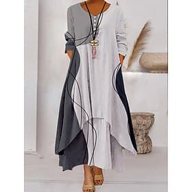 Women's Maxi long Dress Casual Dress Swing Dress Print Dress Fashion Modern Daily Vacation Weekend Loose Fit Peacock Feather 3/4 Length Sleeve Crew Neck Black