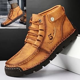 Men's Vintage Leather Ankle Boots – Lace-Up Casual Outdoor Shoes with Durable Non-Slip Sole