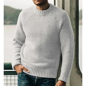 Men's Pullover Sweater Jumper Fall Sweater Jumper Ribbed Crochet Knit Regular Knitted Plain Crew Neck Retro Work Daily Wear Clothing Apparel Winter Black White