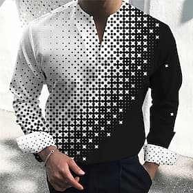 Men's Shirt Dress Shirt Geometric Pattern Outdoor Casual White Pink Blue Green Long Sleeve V Neck Summer Fall Clothing Apparel Print