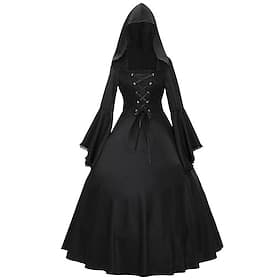 Punk  Gothic Mittelalterlich Partykostüm Maskerade Halloween Kostüme Trompetenärmel Hexe Cosplay Kordelzug Einfarbig Kostüm Damen Vikinger Fantasie Walpurgisna