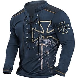 Men's Crusaders Knights Templar Graphic Prints Graphic Tee Vintage Shirt Long Sleeve T shirt Shirt Fashion Designer Casual Outdoor Vacation Daily Wear Black Na