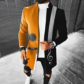 Men's Graphic Prints Guitar Winter Coat Overcoat Coat Warm Comfortable Breathable Fashion Streetwear Business Work Wear to work Going out Pocket Print Fall  Wi