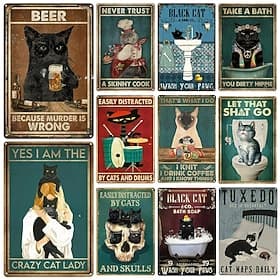 1pc Retro Metal Tin Sign Cute Cat Tin Sign Vintage Kitchen Signs Wall Decor, Painting Wall Hanging for Home Decor Wall Art Metal Tin Sign 20x30cm/8''x12''