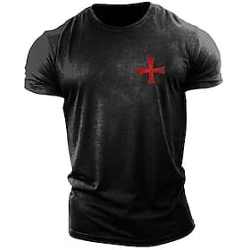 Men's White Short Sleeve T-Shirt with Templar Cross Graphic, Crusader Style