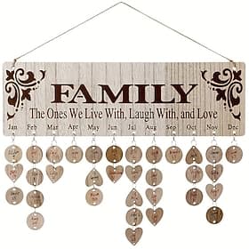 Gifts for Mom Grandma to Remember Everyone's Birthday Wooden Family Birthday Reminder Calendar Plaque with 100 Wood Tags Wall Hanging Unique Presents Ideas fro