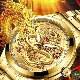 Watch Men's Watches Luxury Gold Quartz Wristwatch 3D Waterproof Dragon Automatic Self-Wind Watch Gift for men Relojes