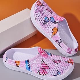 Women's Breathable Mesh Slip-On Water Shoes – Lightweight Butterfly Print Beach  Garden Clogs for Summer