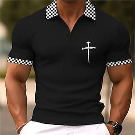 Men's Christian Polo Shirts Golf Shirt Short Sleeve Polo Shirts Collared Shirts Business Casual WorkWear Formal Wear Festival Wear Buttons 3D Print Spring   Fa