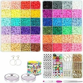 12000 Pcs Clay Beads for Bracelet Making, Paodey 48 Colors 3 Boxes Flat Clay Beads Heishi Beads with Pendant Charm Kit and Elastic Strings for Jewelry Making B